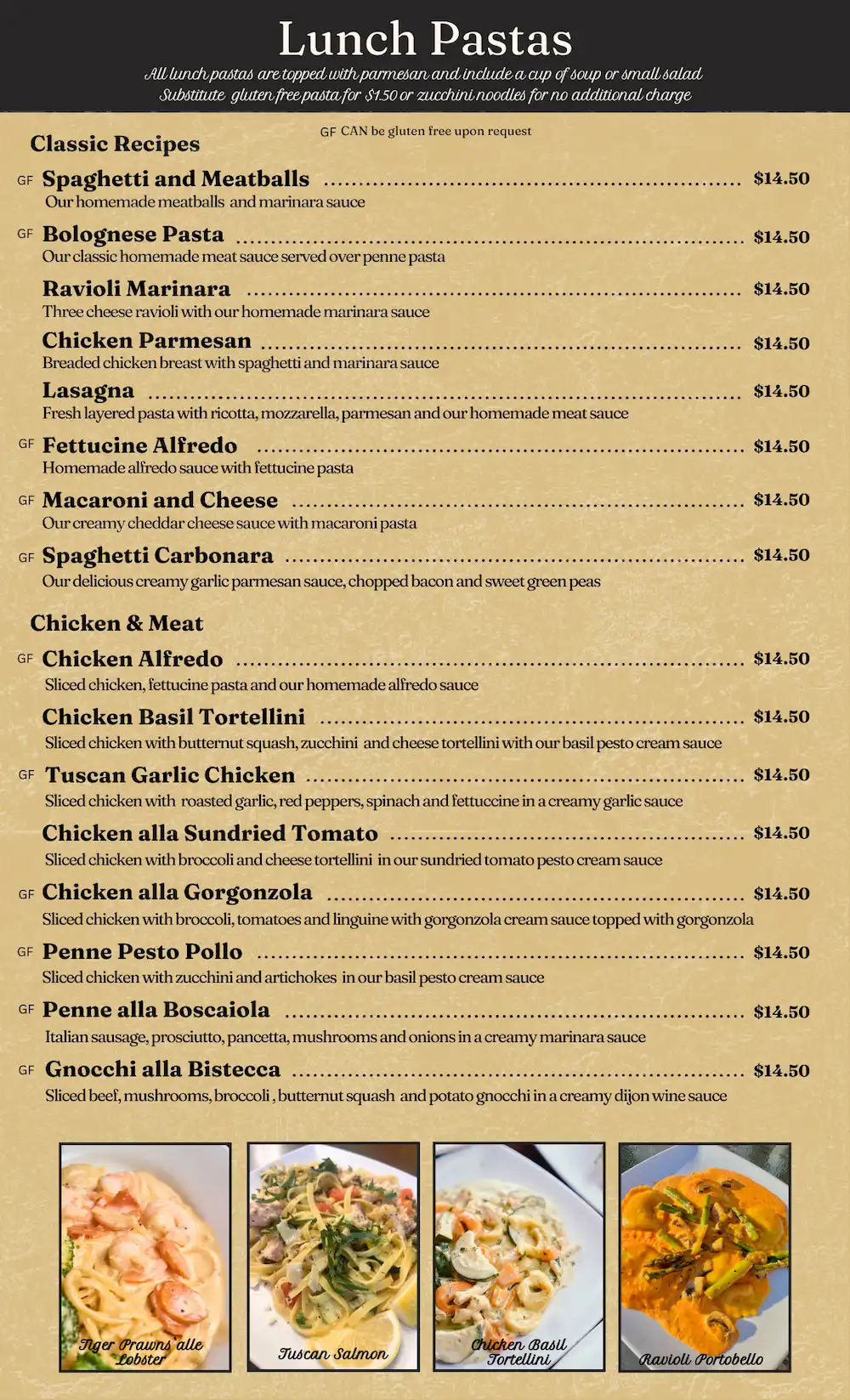 Lunch Pastas Menu - Ristorante Di Pompello