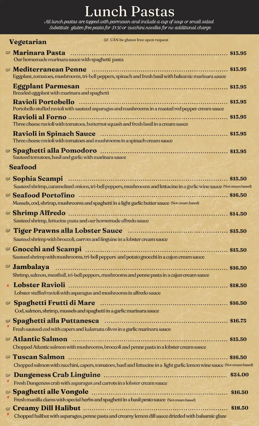 Lunch Pastas Menu - Ristorante Di Pompello